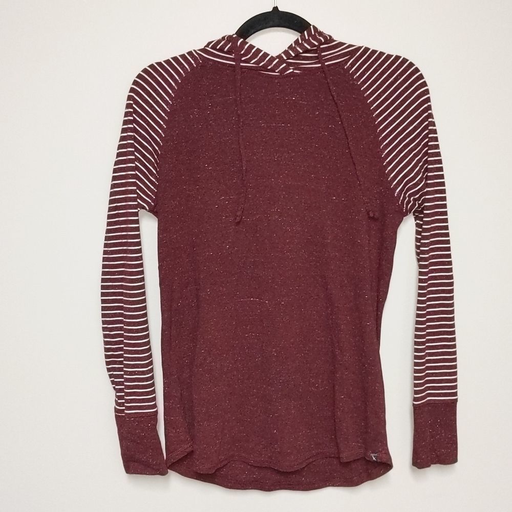 Eddie Bauer Maroon Hooded Pullover with Striped Sleeves
